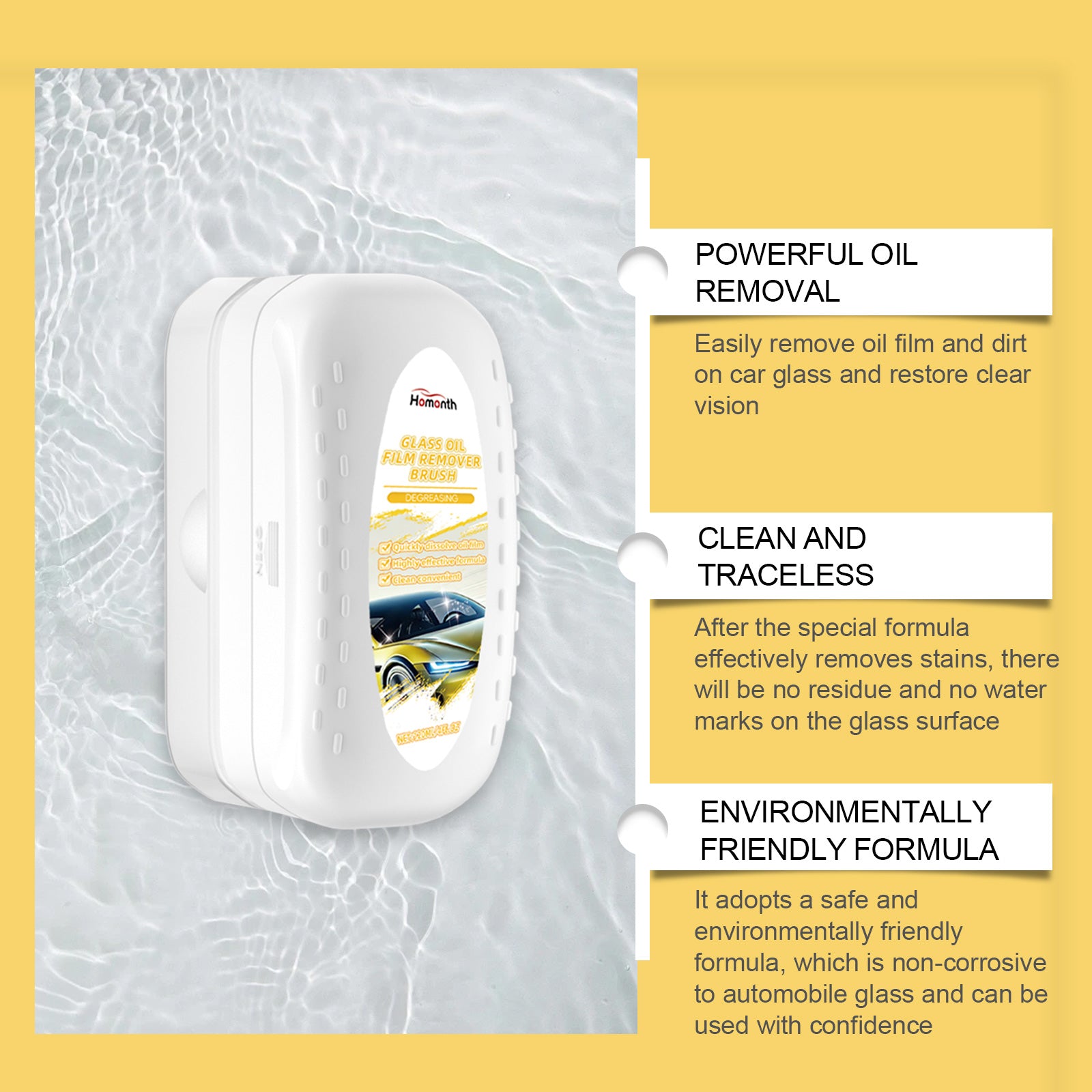 Homonth Car Glass Degreaser, Car Glass Degreaser Decontamination Waterproof Window Rainproof Cleaning Brush