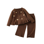 Sweet Bear Print Long Sleeve Sweater Cardigan and Casual Pants Set for Girls