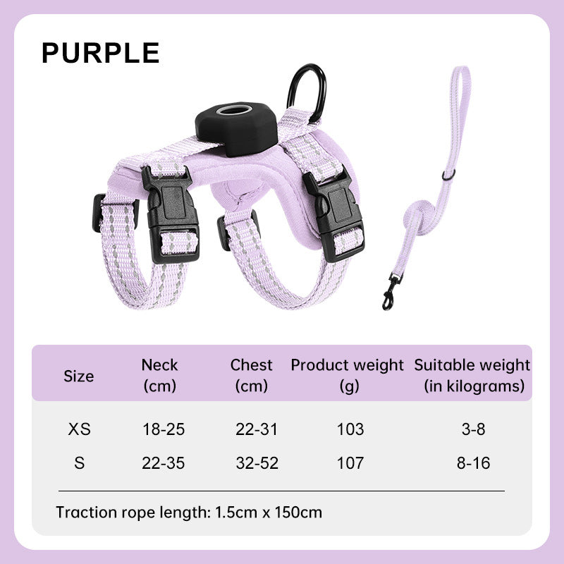 Escape-Proof Reflective Cat Harness with AirTag Holder