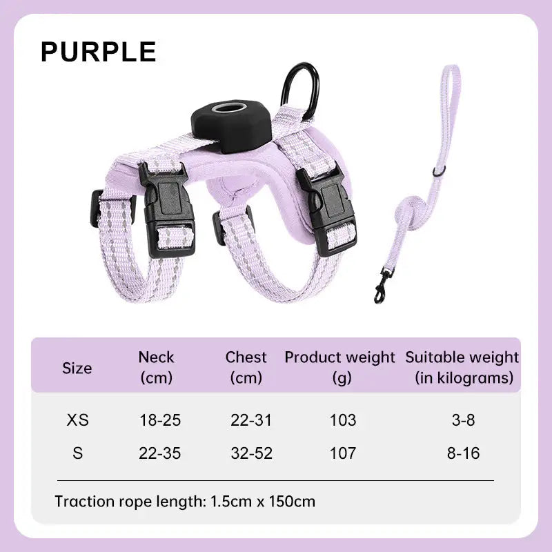 Escape-Proof Reflective Cat Harness with AirTag Holder