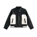 Patchwork PU Leather Jacket Men's Trendy Stand Collar Workwear Casual Jacket