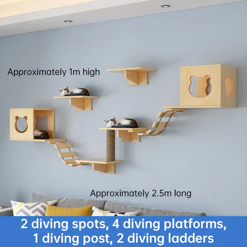 Wall-Mounted Cat Furniture Set with Hammock and Scratching Post