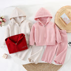Chic Hooded Zipper Knit Cardigan Sweater Set for Girls