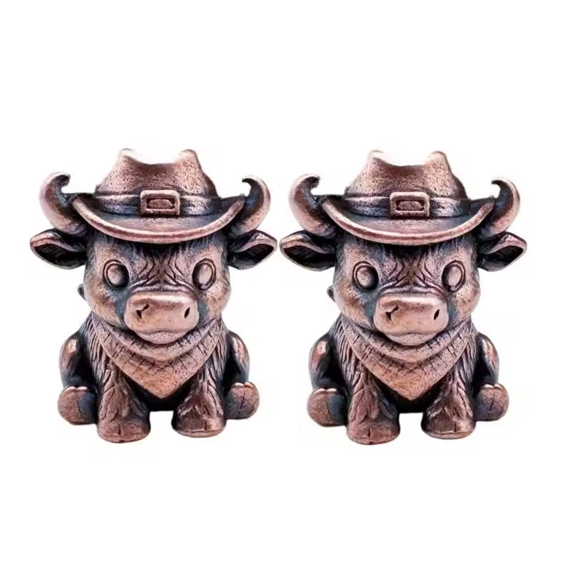 Brass Cow Head Paracord Bead Set, Western Calf Cutter Lanyard Pendants for Knife EDC & DIY Bracelets