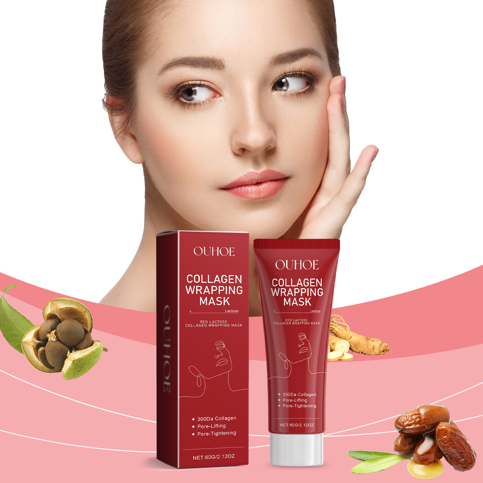 OUHOE Red Lactose Collagen Tearing Mask Hydrates, Hydrates, Firming And Firming Skin Hydrating Mask