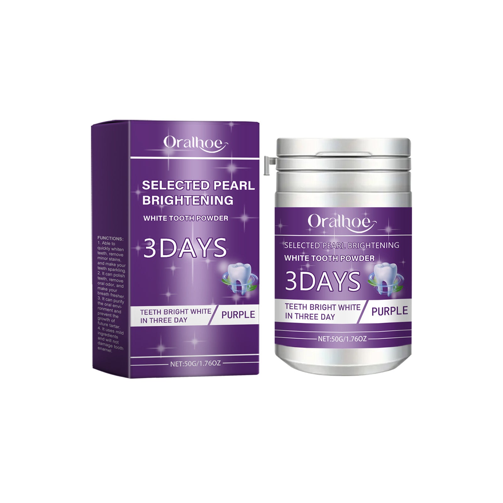 Oralhoe Purple Tooth Cleaning Powder, Daily Care Mouth Clean Fresh Breath Clean Odor Care Powder