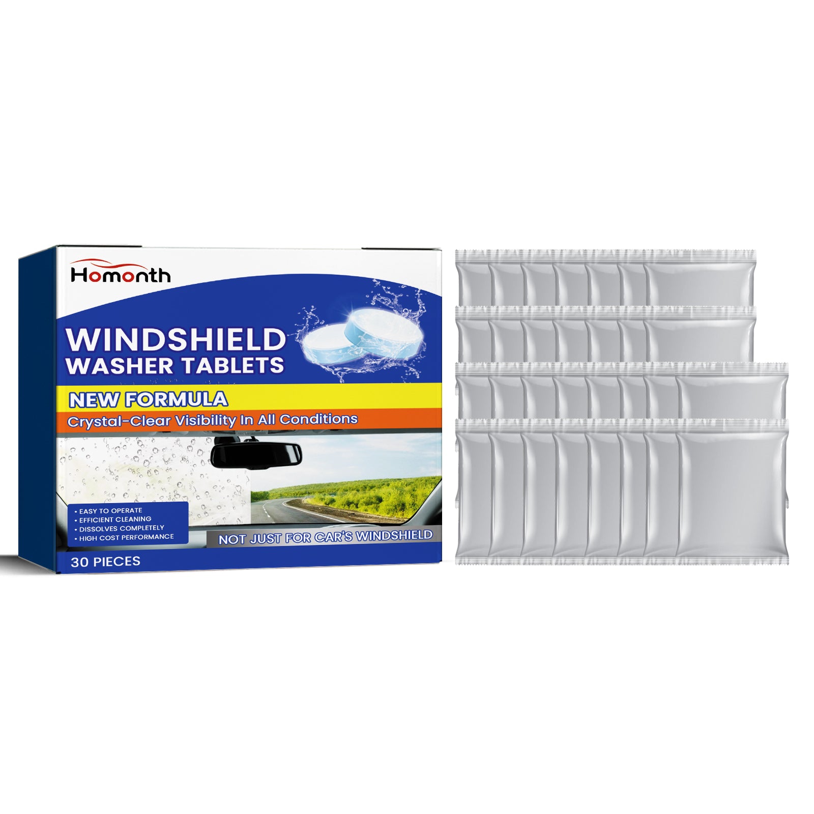 Windshield Washer Tablets, Vehicle Glass Renovation Decontamination Decontamination Maintenance Multi-Functional Cleaning Agent