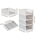 4 Pack Plastic Closet Organizer Bins, Stackable Foldable Storage Baskets with Slide-Out Rails for Clothes, Toys, T-Shirts