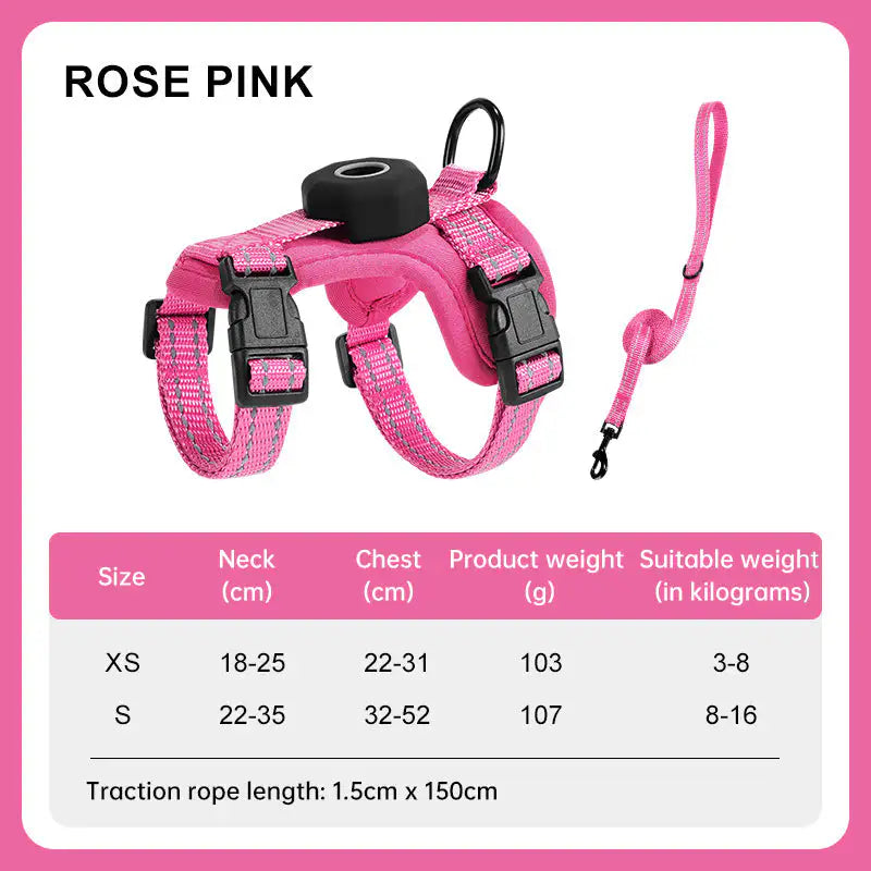 Escape-Proof Reflective Cat Harness with AirTag Holder