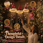 Lighted Santa Hat Hanging Chandelier – 3 Styles Warm LED Christmas String Lights with Festive Ornaments, Holiday Lighting Decor