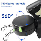 Dual / Double Dog Leash, 360° Retractable Roulette, 3M, LED Light, Tangle-Free, Double-Ended Traction Rope