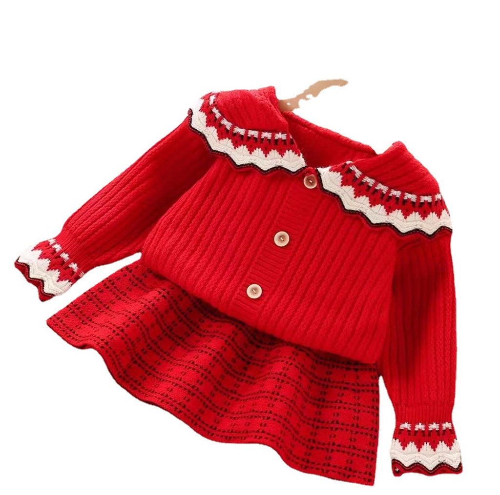 Preppy Girls Knit Cardigan and Skirt Two-Piece Set