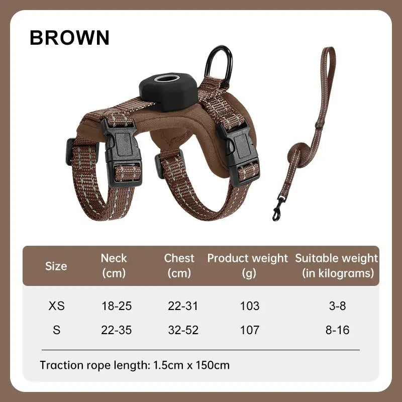 Escape-Proof Reflective Cat Harness with AirTag Holder