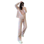 Casual Loose Hoodie and High-Waisted Wide-Leg Pants Two-Piece Set for Women, Rainbow Color, Lazy Style, Autumn and Spring Wear