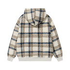 Plaid lamb wool hooded sweatshirt
