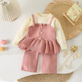 Girls' Fashionable Knit Faux Two-Piece Straight Skirt Set