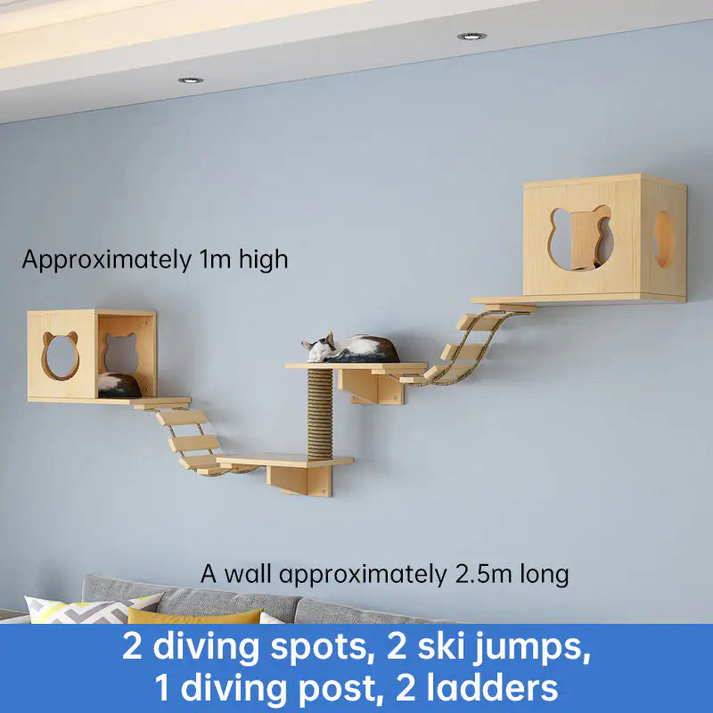 Wall-Mounted Cat Furniture Set with Hammock and Scratching Post