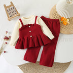 Girls' Fashionable Knit Faux Two-Piece Straight Skirt Set
