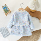 Tweed Knit Two-Piece Skirt Set Girls Princess Dress