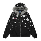 Starry printed hooded cardigan sweatshirt