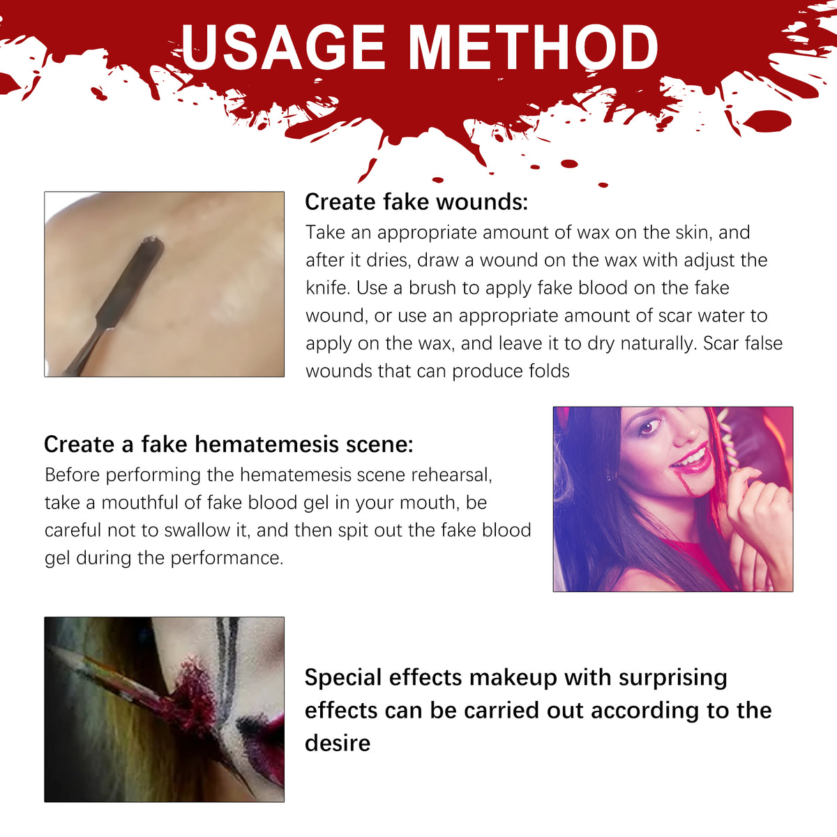 Halloween Special Effects Makeup Kit with Scar Wax and Fake Blood