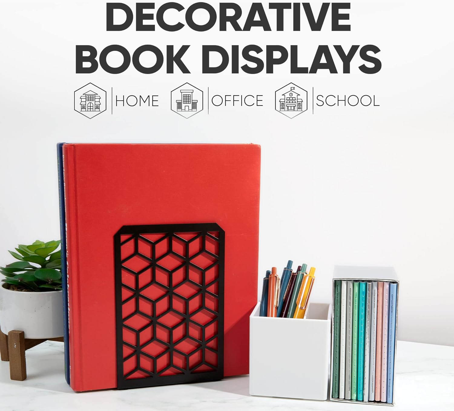 3D Cube Bookends 2-Pack – Geometric Metal Book Ends by Geomod