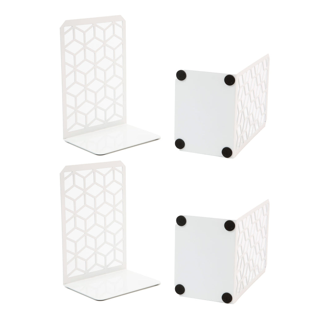 3D Cube Bookends 2-Pack – Geometric Metal Book Ends by Geomod