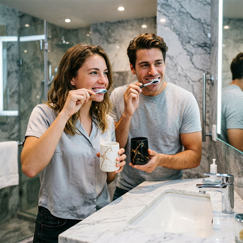 Luxury Couple’s Ceramic Cup Set – High-End Bathroom Tumblers
