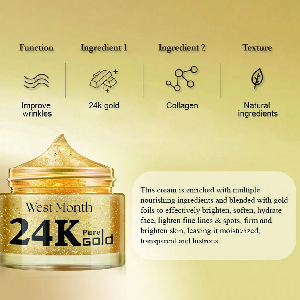 West Month 24k Pure Gold Collagen Face Cream, Lighten Lines Brighten Skin, Firm And Anti-wrinkle Cream