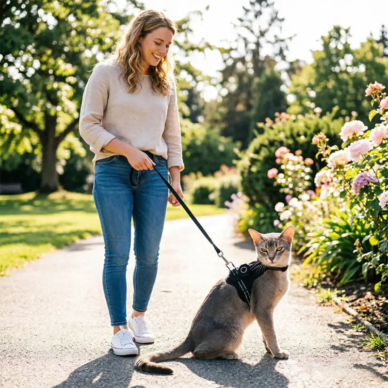 Escape-Proof Reflective Cat Harness with AirTag Holder