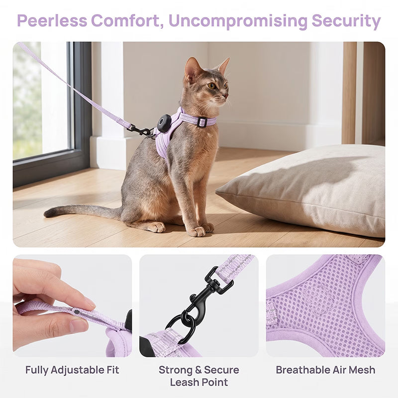 Escape-Proof Reflective Cat Harness with AirTag Holder