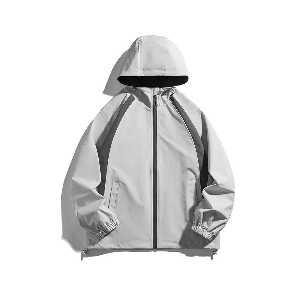 Outdoor Color-Blocked Hooded Windbreaker Jacket for Men
