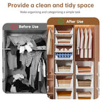 4 Pack Plastic Closet Organizer Bins, Stackable Foldable Storage Baskets with Slide-Out Rails for Clothes, Toys, T-Shirts