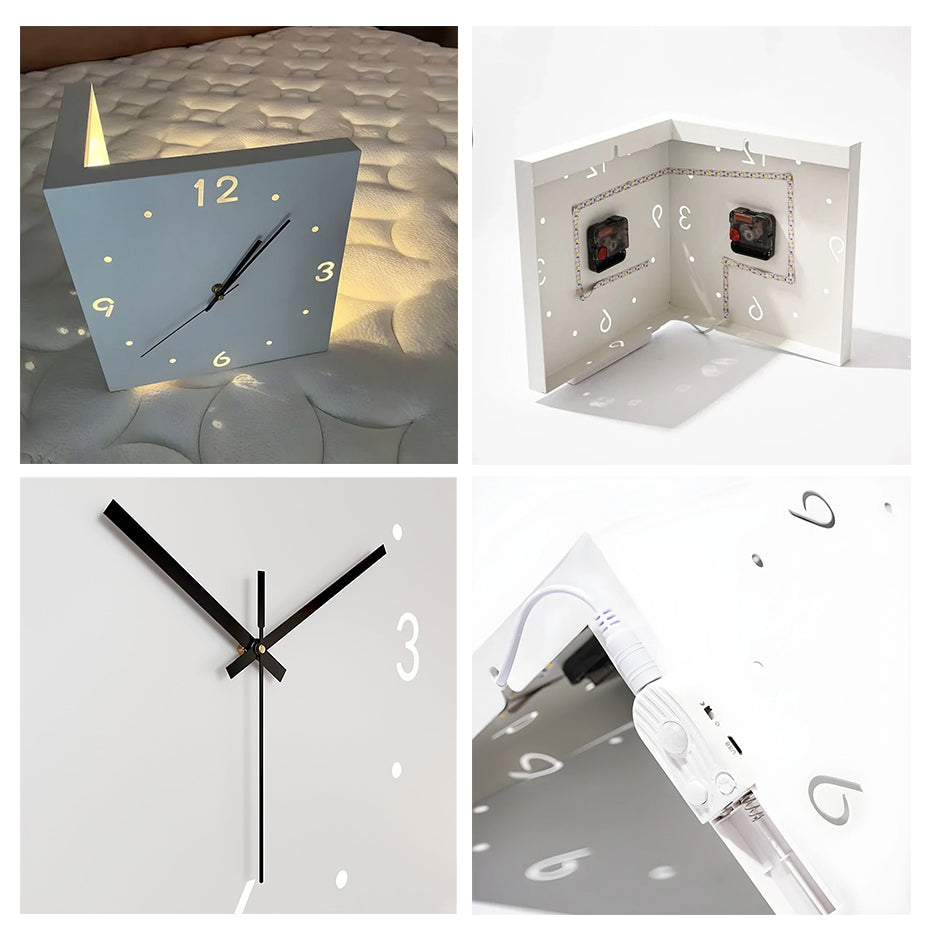 Nordic Dual‑Glow Corner Clock, Silent LED Wall Clock, Modern Minimalist Home Decor for Living Room Bedroom