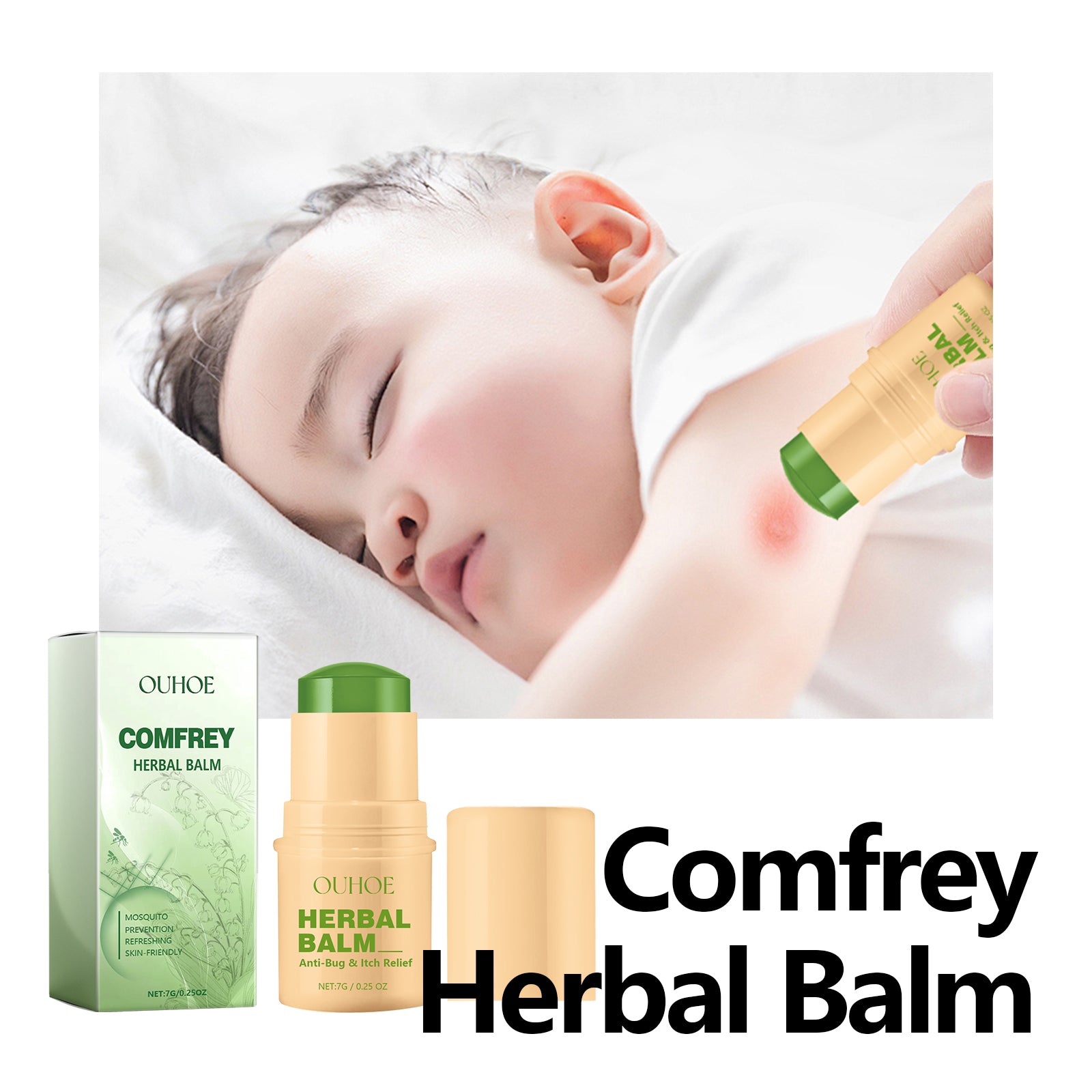 OUHOE Comfrey Herbal Balm, Relieve Skin Mosquito Bites Itch Relieving Itching Repair Cream Bar For External Use Only