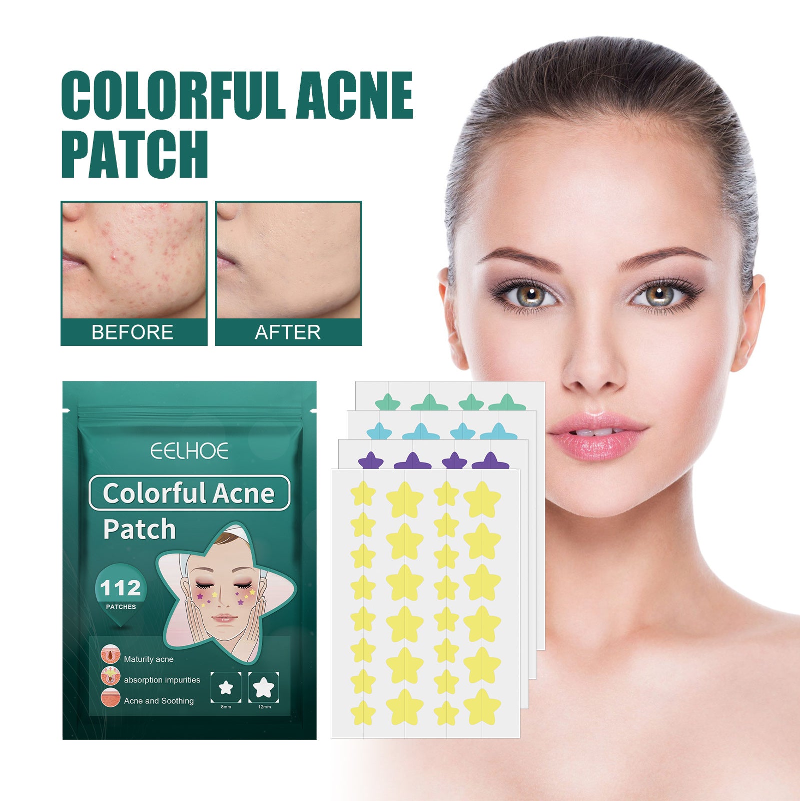 EELHOE Star Acne Patch Gentle Cleansing Lighten Acne Soothing Skin Acne Patch Facial Cleansing Treatment