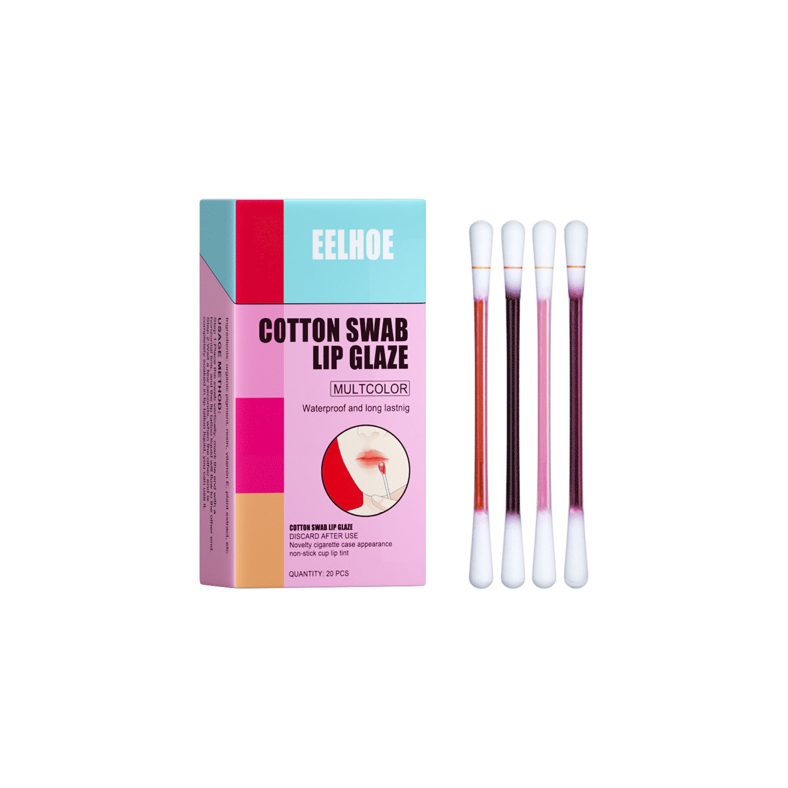 EELHOE Cotton Swab Lipstick, Portable Cigarette Case Lipstick Dye Lip Liquid Lip Gloss Lip Glaze Non-Stick Cup Moisture Lasting