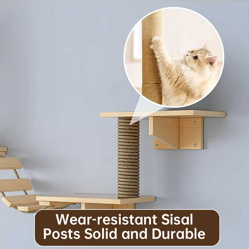 Wall-Mounted Cat Hammock & Sisal Scratch Post Set – Space-Saving Cat Activity Shelves, Climbing Tree & Bed for Indoor Cats