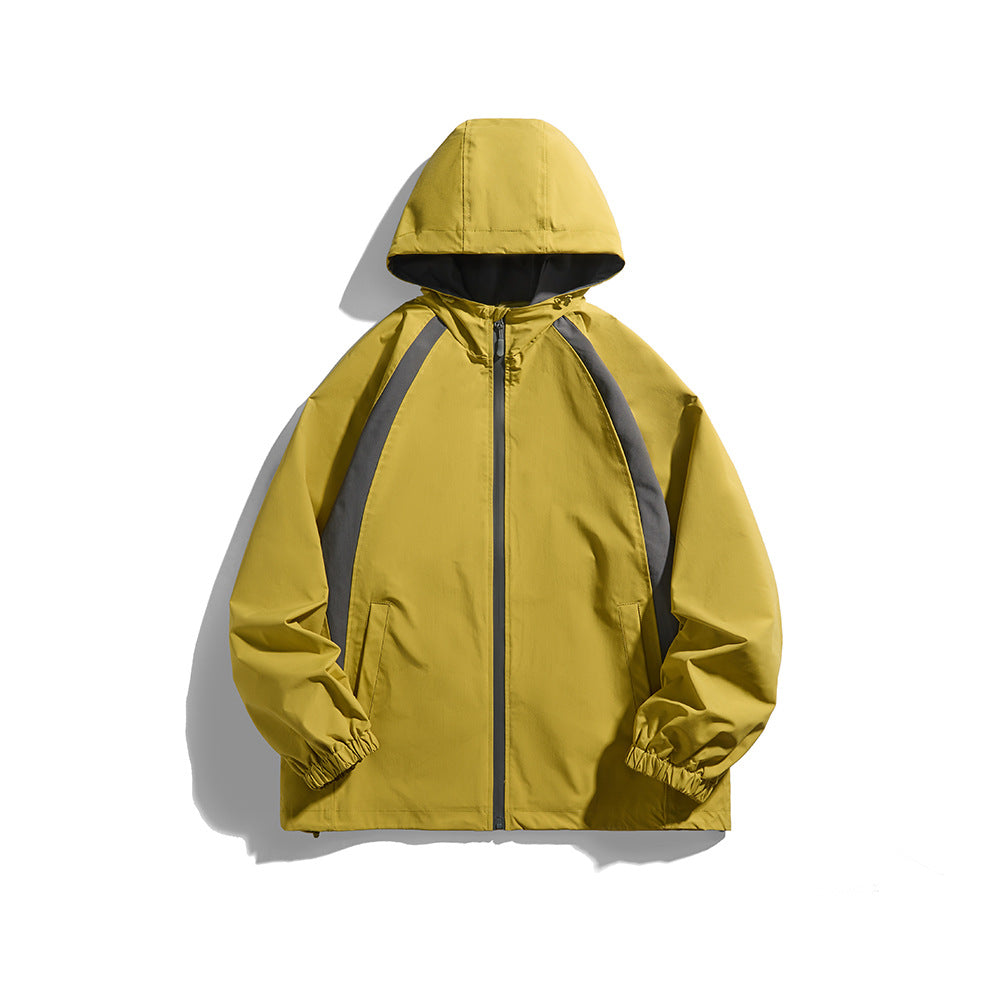 Outdoor Color-Blocked Hooded Windbreaker Jacket for Men