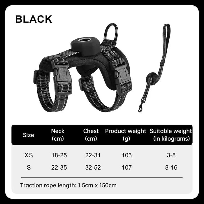 Cat Walking Harness with AirTag Holder – Reflective, Adjustable Fit