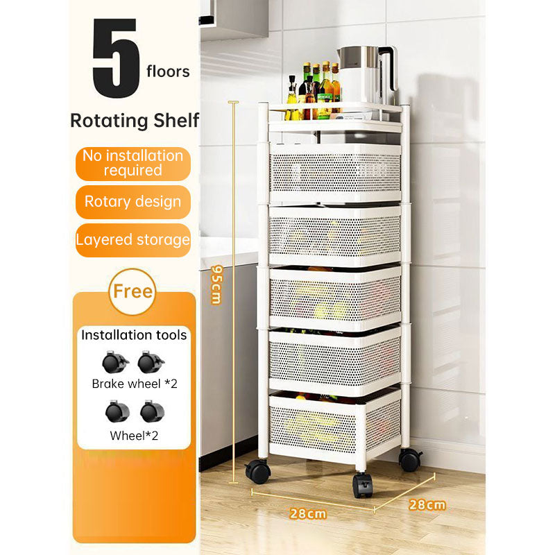360° Rotating Storage Rack Kitchen Organizer Vegetable Basket Removable Cart Trolley Shelf 94cm
