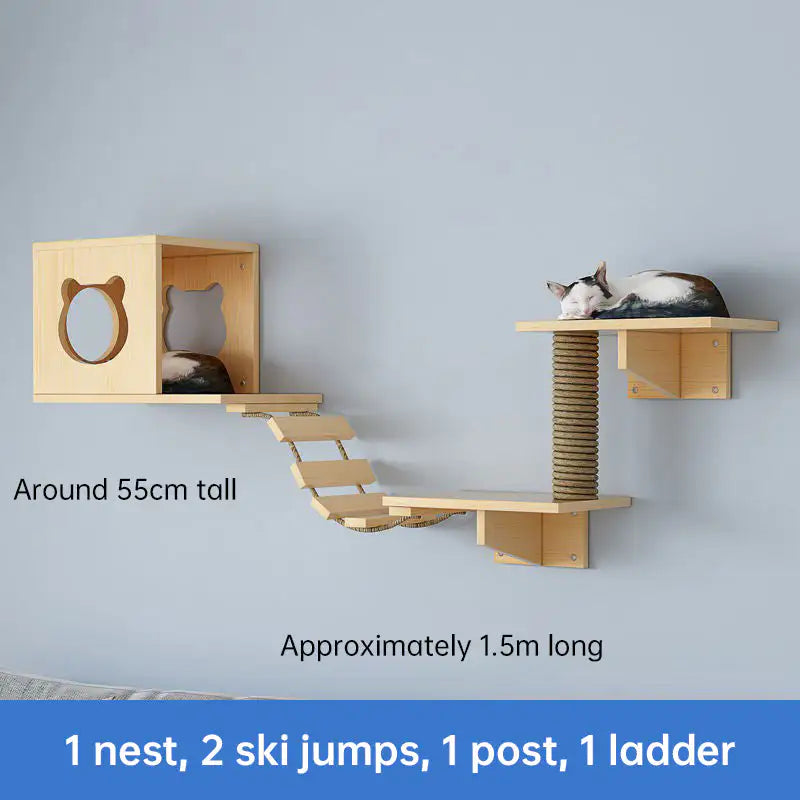 Wall-Mounted Cat Furniture Set with Hammock and Scratching Post