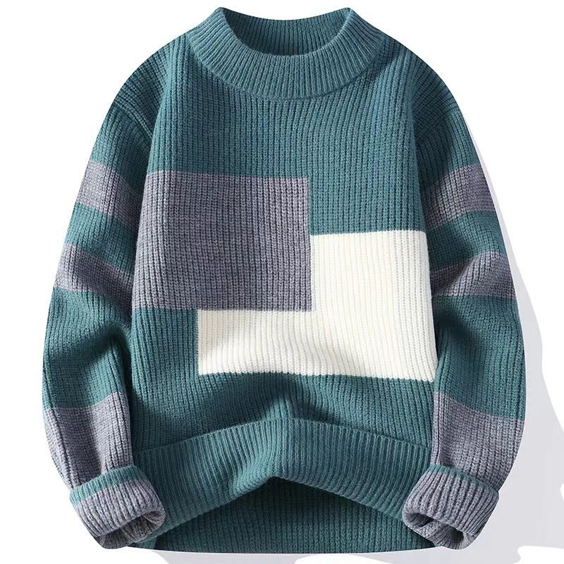 Men's Relaxed Fit Color Block Knit Sweater - Long Sleeve Pullover