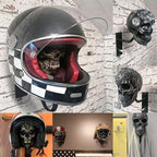 Antique Skeleton Helmet Wall Mount – Resin Motorcycle Helmet Holder, Gothic Bike Decor, Novelty Gear Storage Display Rack