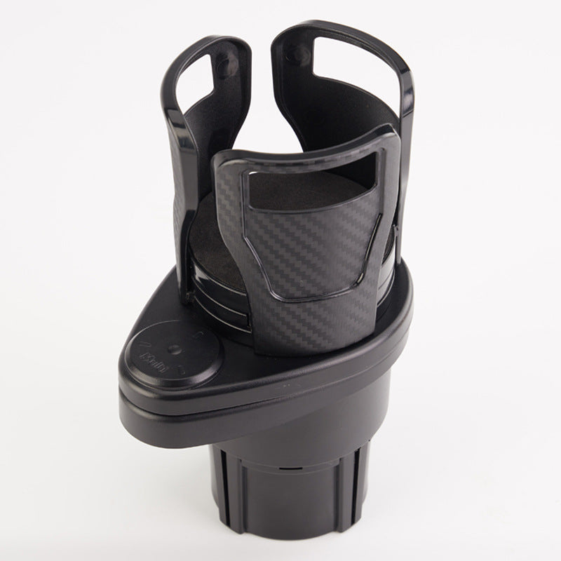 Cross-Border Bestseller Multi-Functional Car Water Cup Holder (Carbon Fiber Black), 1 Split 2 Double-Layer Storage Rotating Car Beverage Cup Holder In Stock