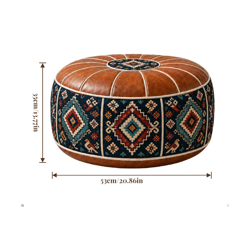 Bohemian Ottoman Pouf Stuffable with PU Leather Cover Waterproof Large Opening Storage Footrest for Living Room Bedroom