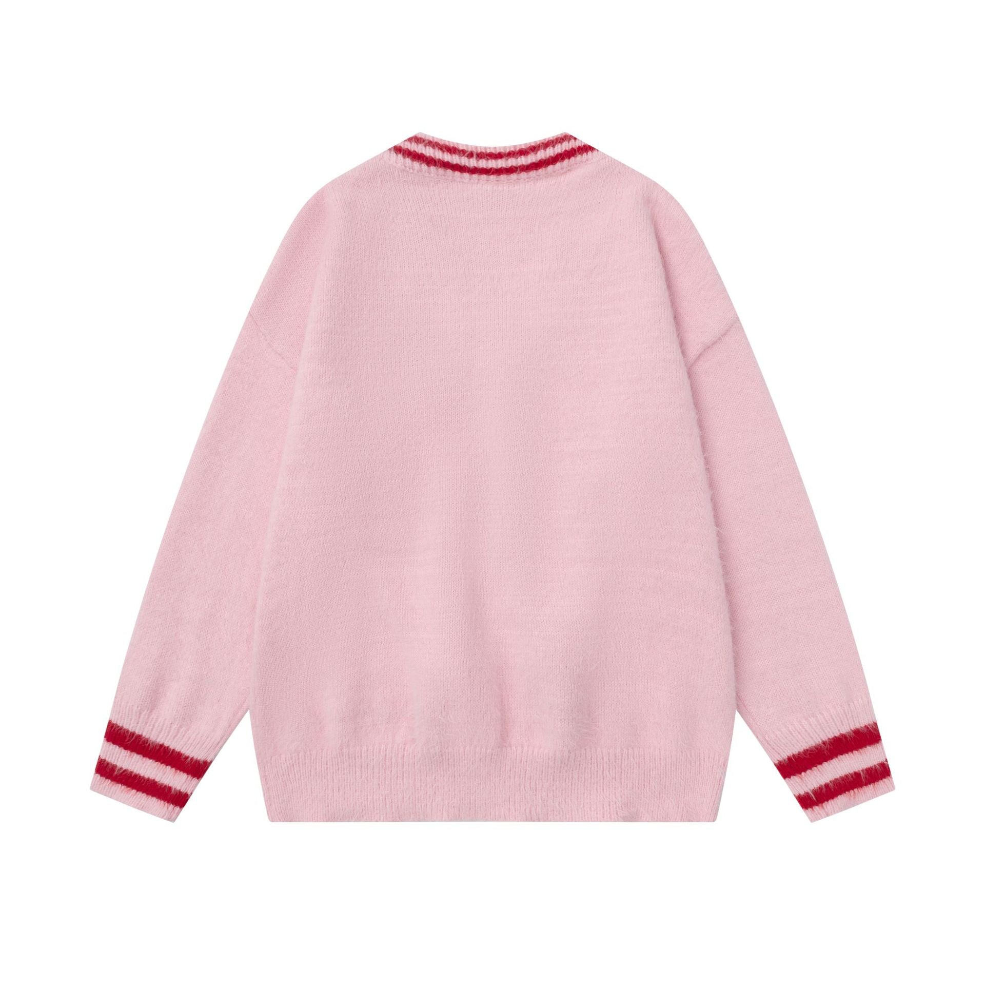 V-neck teddy bear pendant sweater