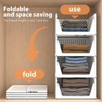 4 Pack Plastic Closet Organizer Bins, Stackable Foldable Storage Baskets with Slide-Out Rails for Clothes, Toys, T-Shirts