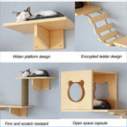 Wall-Mounted Cat Hammock & Sisal Scratch Post Set – Space-Saving Cat Activity Shelves, Climbing Tree & Bed for Indoor Cats
