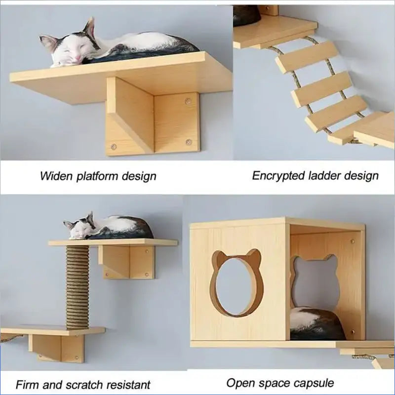 Wall-Mounted Cat Furniture Set with Hammock and Scratching Post